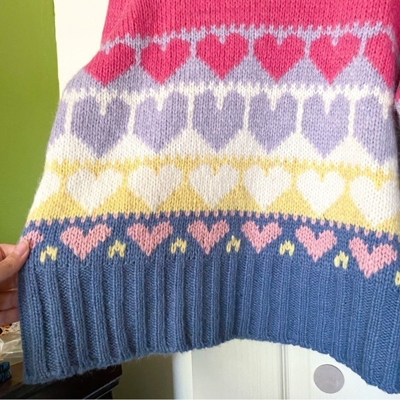 LoveShackFancy Sweater Shirelle Puff-Sleeve Heart Wool Alpaca Pink Icing M EUC - Picture 3 of 13